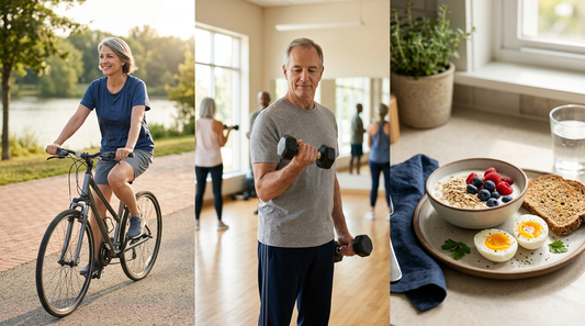 Cycling, dumbbell strength training and a protein-rich meal with eggs, yogurt, oats and berries.