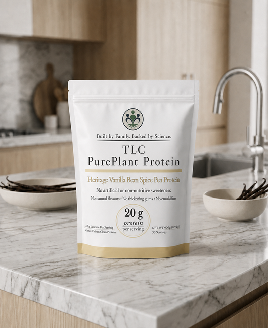 TLC Pure Origin Heritage Vanilla Bean Spice pea protein powder pouch