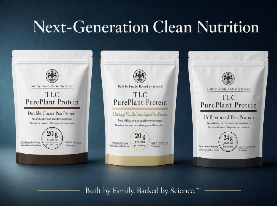 TLC PurePlant protein lineup: Double Cocoa, Heritage Vanilla Bean Spice and Unflavoured